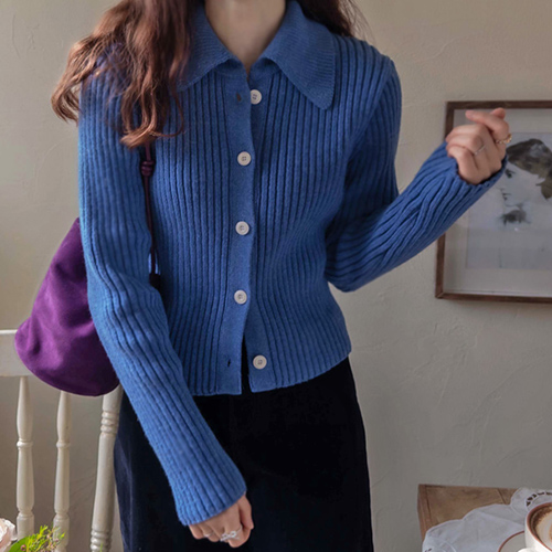 [New product special price 7 won discount] <FONT color=#5a3954>MADE LIN</font> Shumaroni cute collar thick refreshing slim ribbed cardigan [size: F (55~66)]