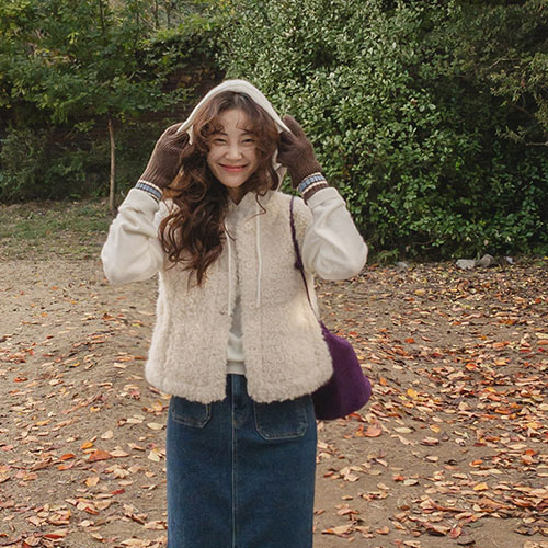 [Mohair Contains][LABEL] Girlish Soft Hood Knit [size:F(55~66)]