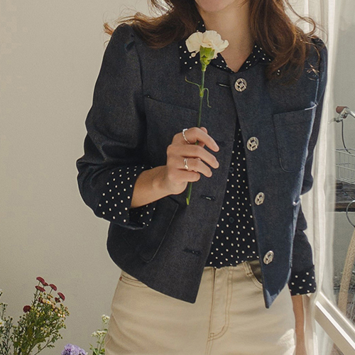 [Outerwear War 30% Sale] [Limited to 30 pieces] <FONT color=#5a3954>MADE LIN</font> Mars Shirring Shoulder Pocket Short Jacket [size: F (55-66)]