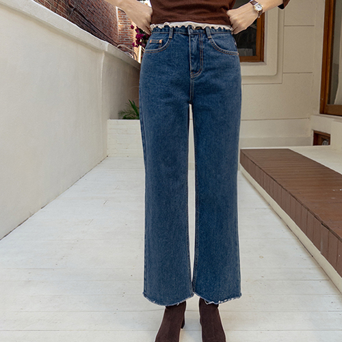 [Warm with inner napping!♨] Roan's napping semi-wide banding denim pants [size:S,M,L]