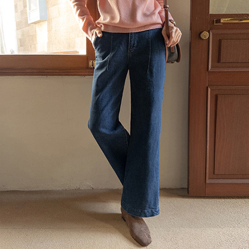 [Dense napping] Erni cut line key point wide denim pants [size: S, M, L]