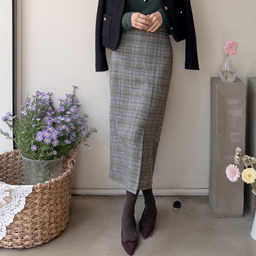 [Outer fabric] Heino gentle check H-line Skirt [size: F (55-66)]