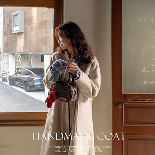 [Cashmere&Wool] Sage Cute Tie Warm No Collar Handmade Coat [size: F (55~66)]