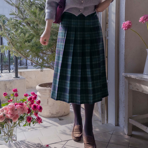 [LABEL] Melodian Soft Check Edge Pleated Skirt [size: F(55~small66), 1(66~77)]