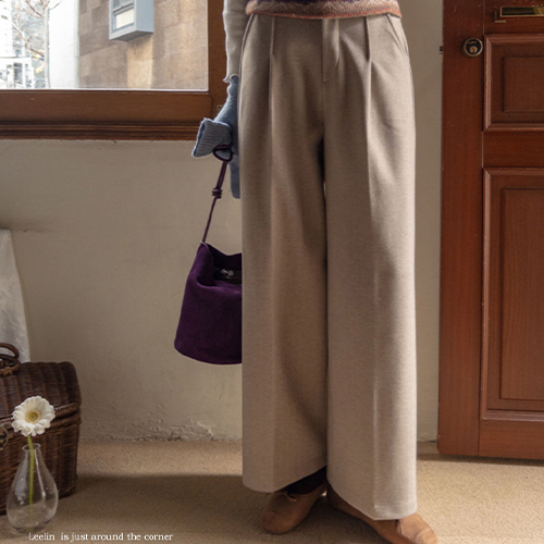 [Jang Jang Span!][Warm inner lining♨][LABEL] Merina Wide Fit Pin Tuck Banding Pants[size:F(55~66)]