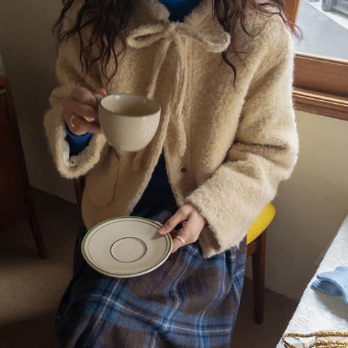 [New product discount of 11,000 won] [Goose down 100% lining] <FONT color=#5a3954>MADE LIN</font> [Yellow color] Gemma buckle cute ribbon duck down warm padding jacket [size: F (55-66)]