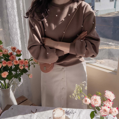 [Best Special Price 6,000 Won Discount] <FONT color=#5a3954>MADE LIN</font> Love Day Pearl Point Warm Fleece Flexible Tee [size: F (55-66)]