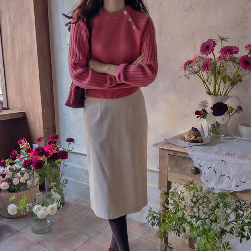 [LABEL] Anjulia side button fine wool sleeve pattern luxurious knit [size:F(55~66)]