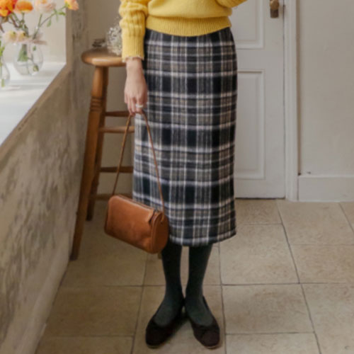 [Wool Blending] Age Check Hairline Skirt [size: F (55~66)]