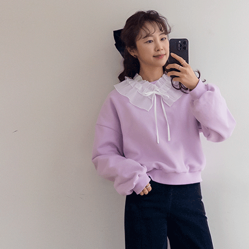 [New Product Special Price 6,000 Won Discount] <FONT color=#5a3954>MADE LIN</font> Benien Chiffon Lace Cara Man to Man [size: F (55-66)]