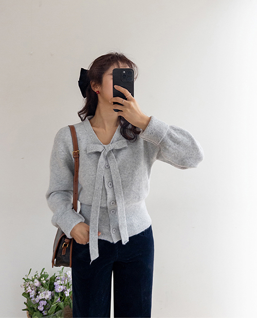 Moand lovely loose fit tight shibori ribbon tie Cardigan [size: F(55~66)]