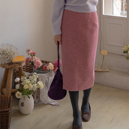 [Wool Contained] Logidew Wool Minimal Pattern Slit H-line Skirt [size:S,M]