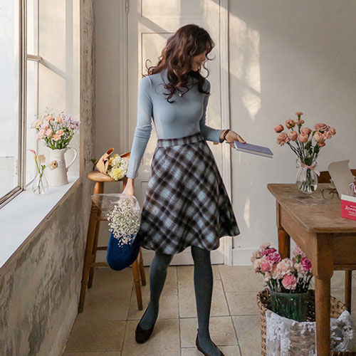 Romantic Check Outer Fleece Midi Skirt [size:F(55~66)]