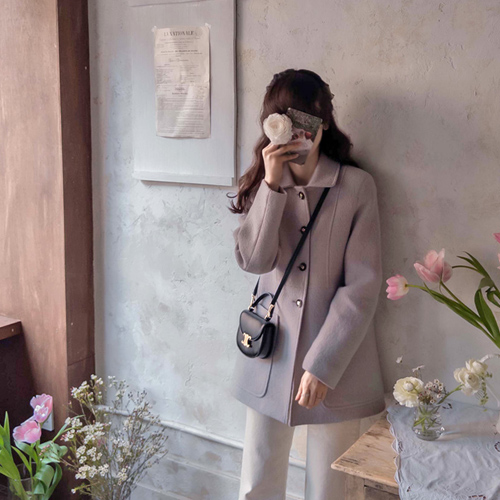 [New product special price 17,000 won discount] <FONT color=#5a3954>MADE LIN</font> [Light Gray][2Ounce quilting!][Wool100%] Mini Shell Luxurious Wool Line Four Button Coat[size:S,M]