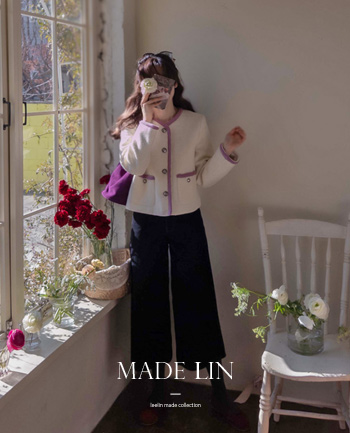 [New product special price 14,000 won discount] <FONT color=#5a3954>MADE LIN</font> Winter Alphonse Violet color combination elegant quilting wool jacket [size: F (55~66)]