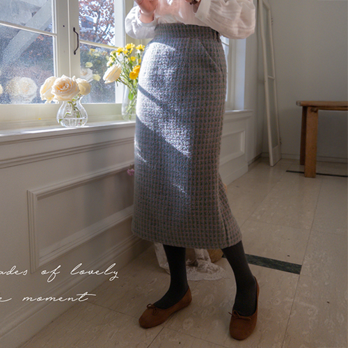 [Tweed][LABEL] Blooming Thick Lovely Hline Banding Tweed Skirt [size:F(55~66)]