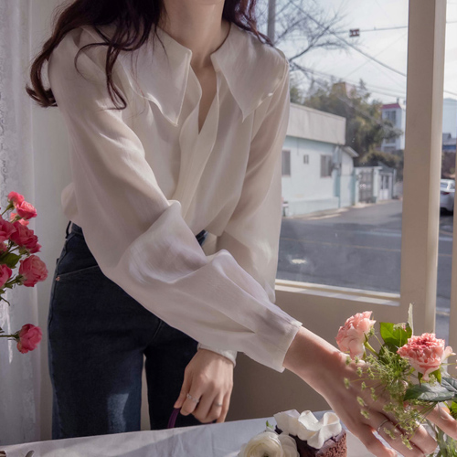 Season Tencel Lovely Collar Wave Luxurious Blouse [size: F (55~66)]