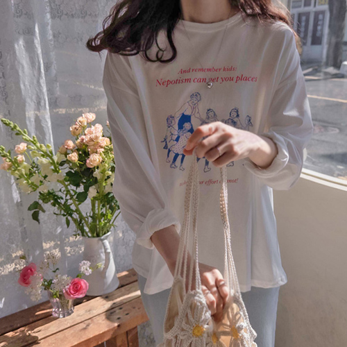 [LABEL] Clara Cute Girl Side Team Loose Fit Soft Tee [size:F(55~66)]