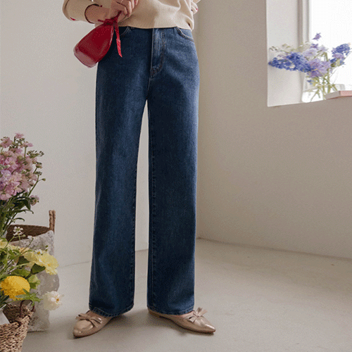 Everyday Easy Straight Semi Wide Fit Back Banding Denim Pants [size:S,M,L]