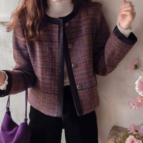 <FONT color=#5a3954>MADE LIN</font> Shukapez lining warm quilted high quality velour color check jacket <FONT color=#d8a4a4>[sample sale]</font>