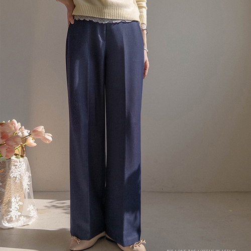 [Hoodle~Choorrur][Lower body cover OK!] Essential Leggi Wide Fit Banding Blue Slacks Pants [Beware of discoloration][size:S,M,L]