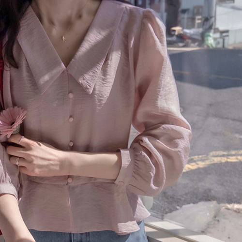 Bom Bom Kara Sugar Pintuck Puff Modal And Wave Blouse [size:F(55~66)]