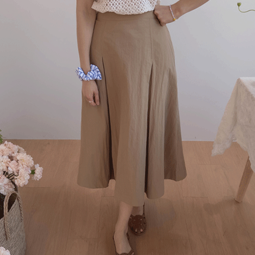 [Refreshing! Lightweight fit] Lenia rustling pleated waist back banding Long Skirt [size: F (55~66)]