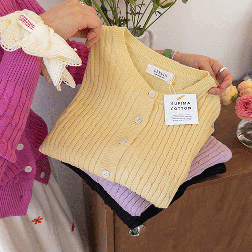 [Best Special Price 4,000 Won Discount] <FONT color=#5a3954>MADE LIN</font> Melita Supima Cotton Cable Cardigan [size: F (55~66)]