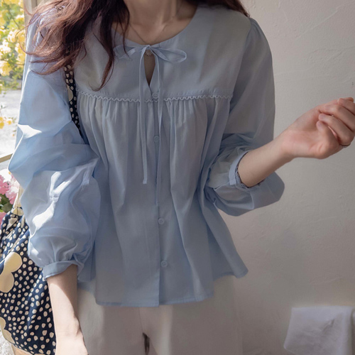 [Crazy Special 40% Off] <FONT color=#5a3954>MADE LIN</font> Jennifer Miniless Ensharing Neck Ribbon Blouse [size: F (55~66)]