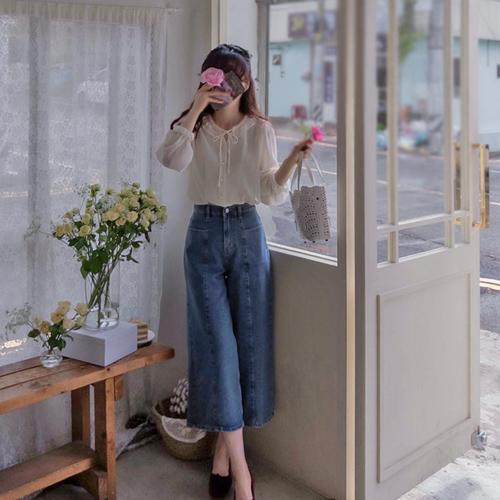 [LABEL] Hermon Sharing Double Collar And Ribbon Yoru Blouse [size:F(55~66)]