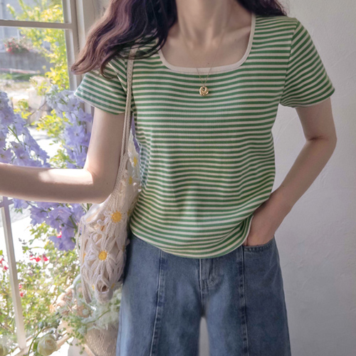 [LABEL] Cow Square Neck Refreshing Single-breasted Corduroy Tee [size:F(55~66)]