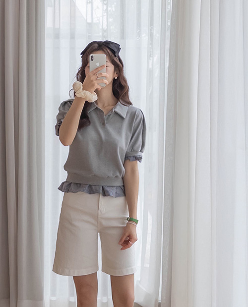 [LABEL] Pretty check frill layered Kara Tee[size:F,1]