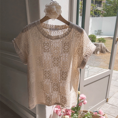 [Dry quality] Dearel Flower Punching Lace Summer Knit [size: F (55~66)]