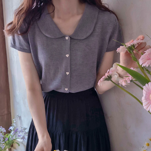 [LABEL] Anklotz lovely round collar heart button soft knit [size:F(55~66)]