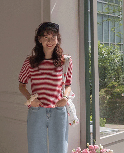 Mune Punching Stripe color combination T-shirt[size:F(55~66)]