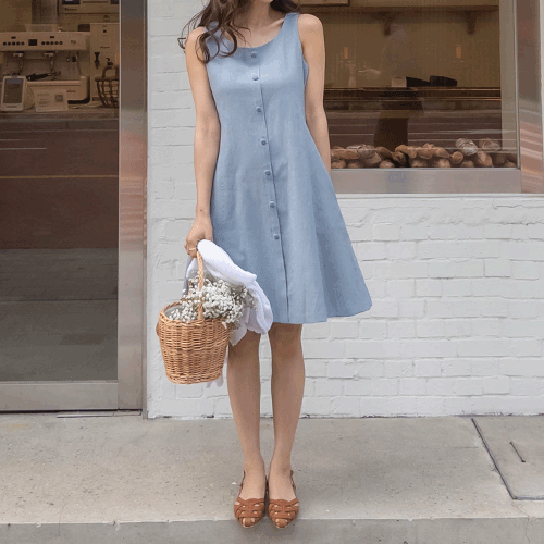 [New product special price 10,000 won discount] <FONT color=#5a3954>MADE LIN</font> Linbly Linen Blending Hula One Piece [size: F (55~66)]