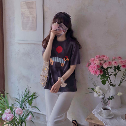 Summer Balloon Cute Puppy Printing Tight Flexible Tee [size:F(55~66)]