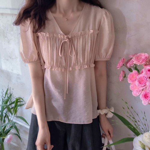 [LABEL] Ellenpo Lovely Sharing Tencel Linen Slim Fit Blouse [size: F (55~66)]