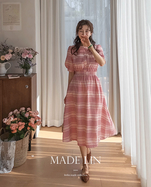 [Best Special Price 4,000 Won Discount] <FONT color=#5a3954>MADE LIN</font> Petre Lace Check Back Banding One Piece [size: S (55~66)]