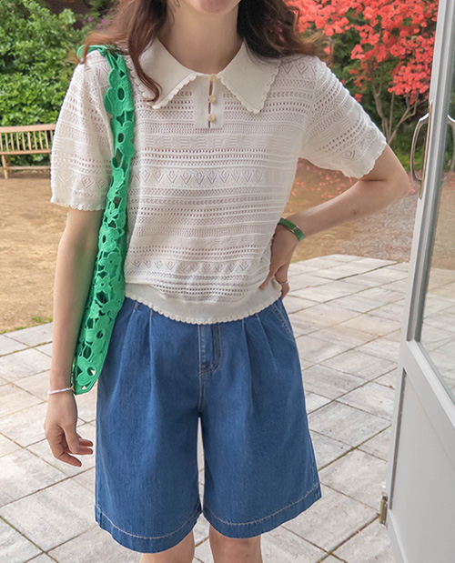 Arpe Punching Button Kara Short-sleeve Summer Knit [size:F(55~66)]