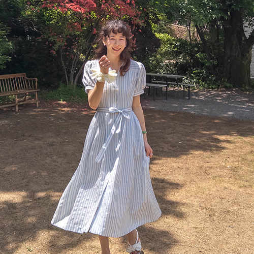 [New product special price 7,000 won discount] <FONT color=#5a3954>MADE LIN</font> Mylin Race Stripe One Piece [size: S (55~66)]