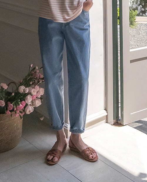 Duty Back Slit Banding Exhaust Fit Denim Pants [size:S,M,L]