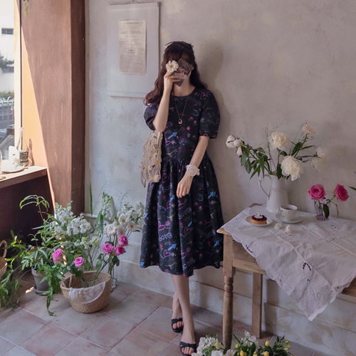 Summer Heart Wrinkle-free Cool Emboring Knitted Sleeve Volume One Piece [size: F(55~66)]