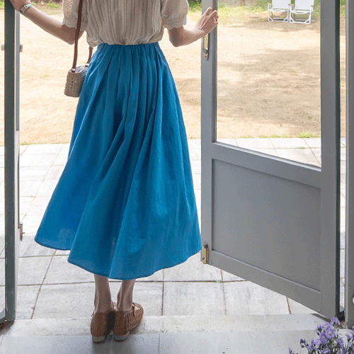 [Breathable♥] Frielli Linen Back Banding Long Full Skirt [size: F(55~66)]