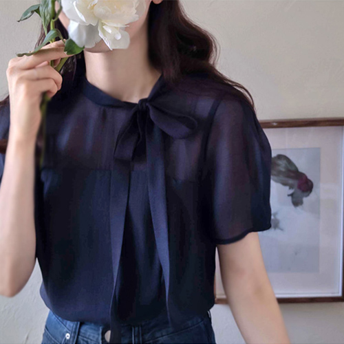 Anne Loitz Lovely Tulip Sleeve Ribbon Tencel Blouse [size:S(55),M(66)]
