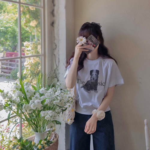 The Classic Puppy Print Lettering Cute Fit Tee [size:F(55~66)]