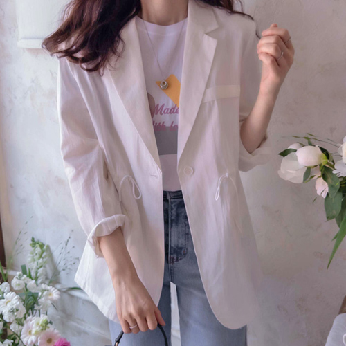 Cranseby Waist Strap Adjustable Flexible Ramie Linen Lux Safari Jacket [size:F(55~66)]