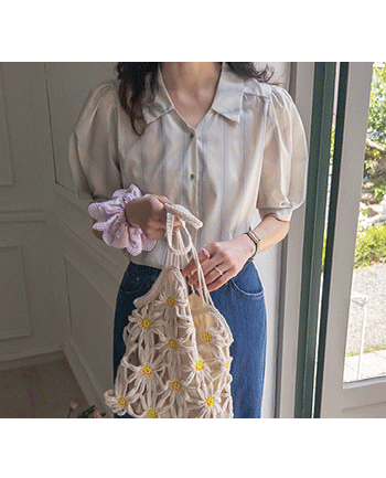 Menderline Silver Color Slim Fit Puff Blouse [size:F(55~66)]