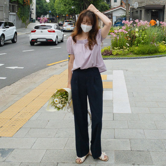 <FONT color=#5a3954>MADE LIN</font> Summer Cool Ice Pin Tuck Band Slacks Pants [Scratch Sale]
