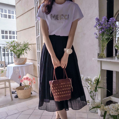 [LABEL] Dirunchi Bizmerci Lettering Embroidery Summer Point Tee [size:F,1]